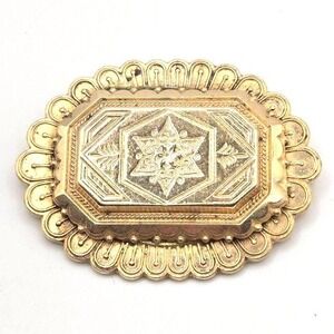 Antique Victorian Rolled Gold Brooch 2" Engraved Starburst Foliate Design c.1880